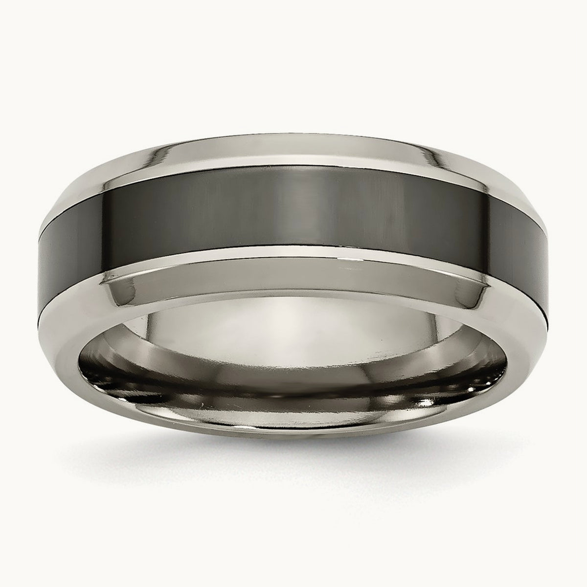 Polished with Black Ceramic Center Beveled Band — photo set