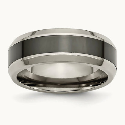 Polished with Black Ceramic Center Beveled Band — photo set