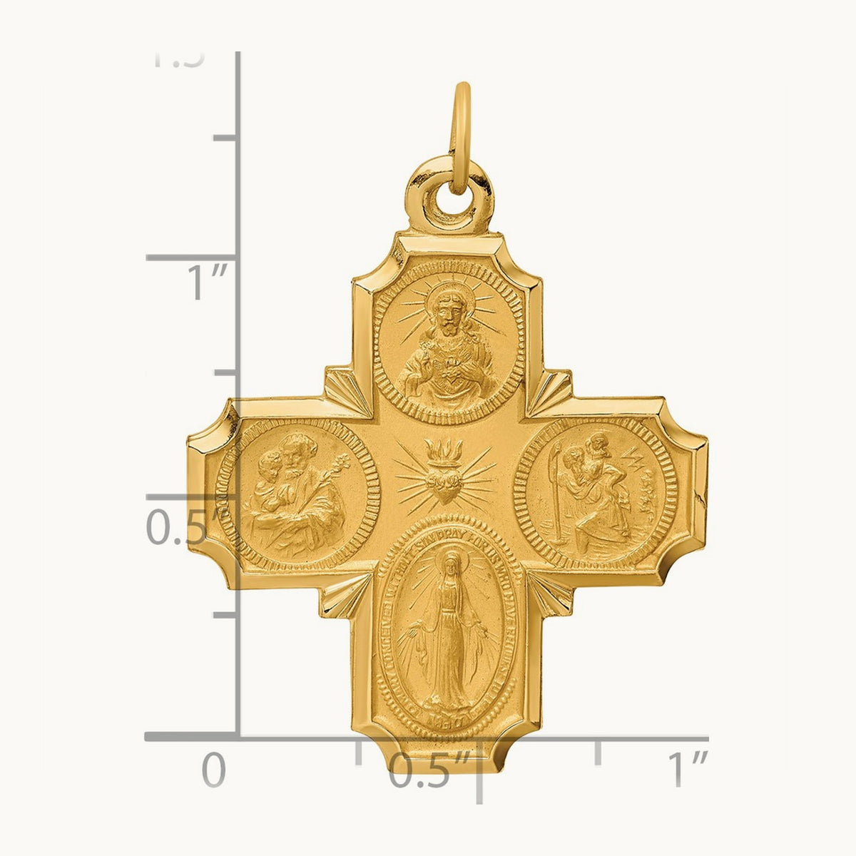 Solid Polished/Satin Large 4-Way Medal, 14K