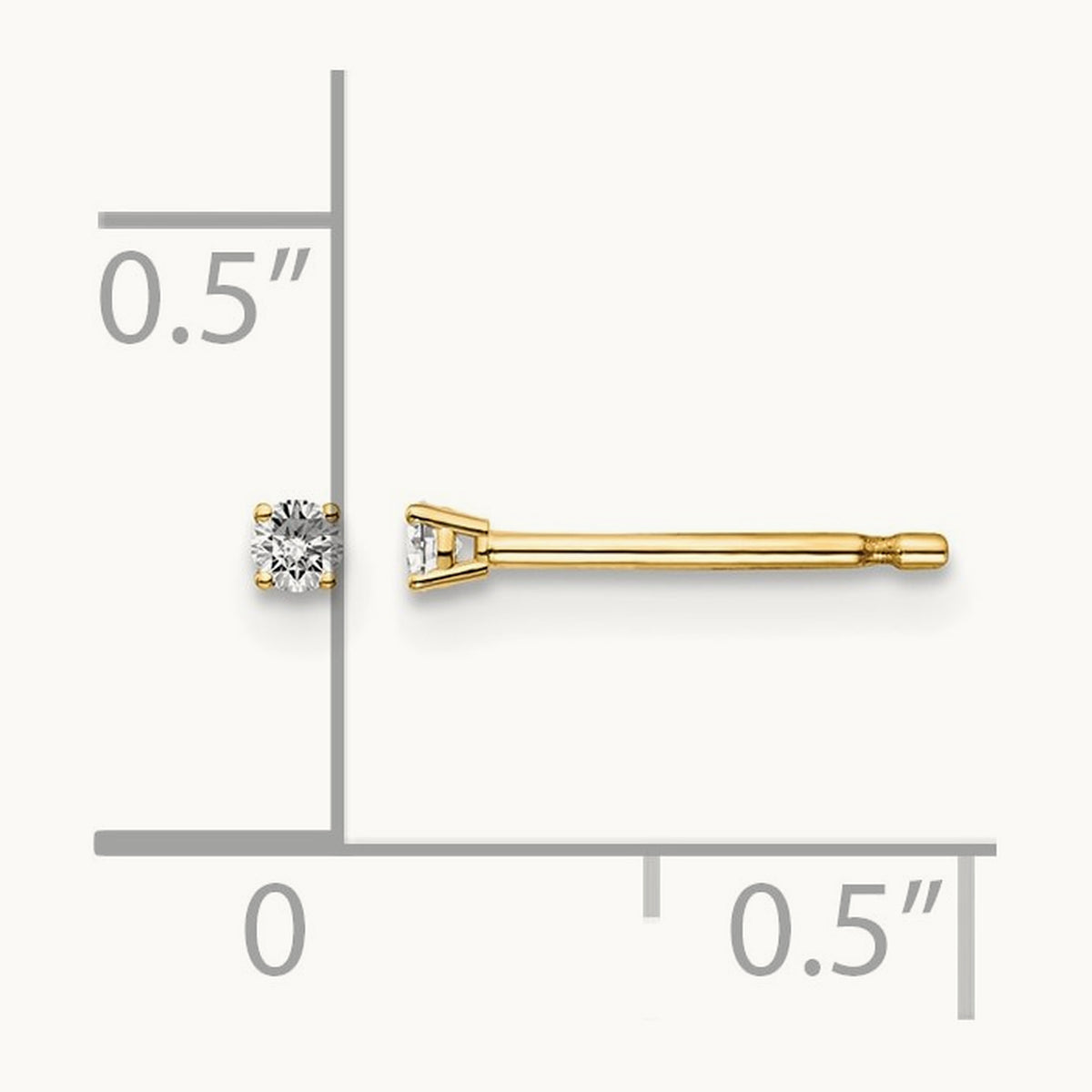 Round Diamond Stud Earrings — 14K Yellow Gold, 0.05 ct tw, I1 J-K · push back