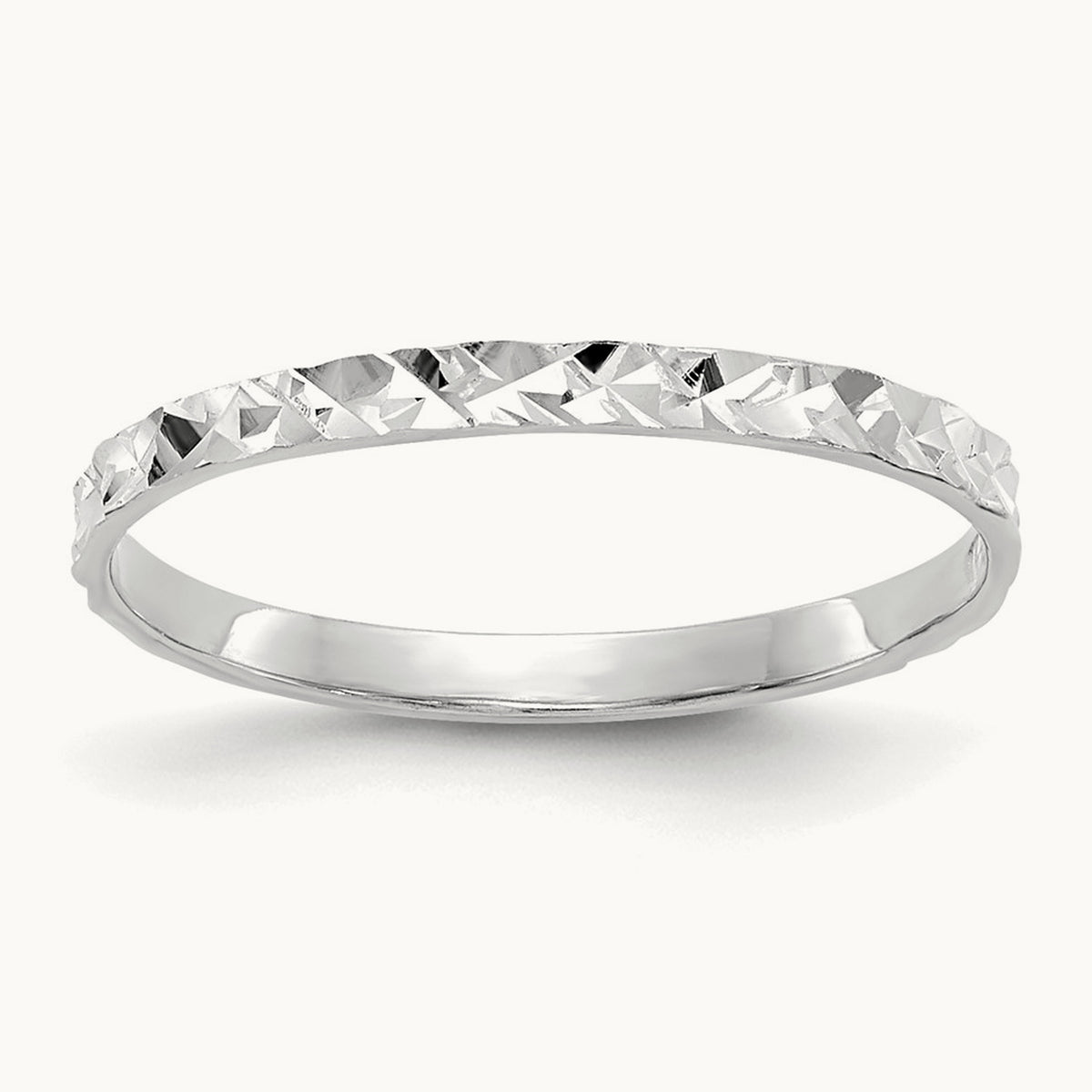 Diamond-cut Design Band Childs Ring — 14K White Gold