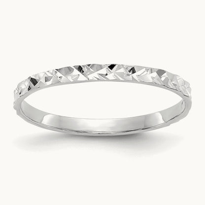Diamond-cut Design Band Childs Ring — 14K White Gold