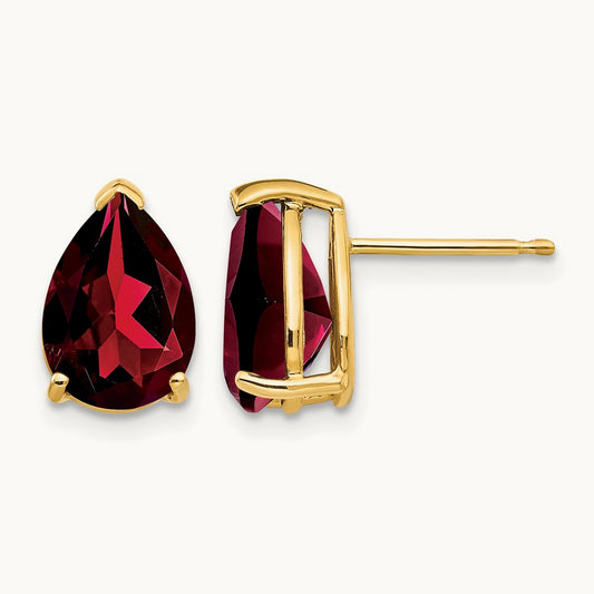 Garnet Pear Stud Earrings, 14K