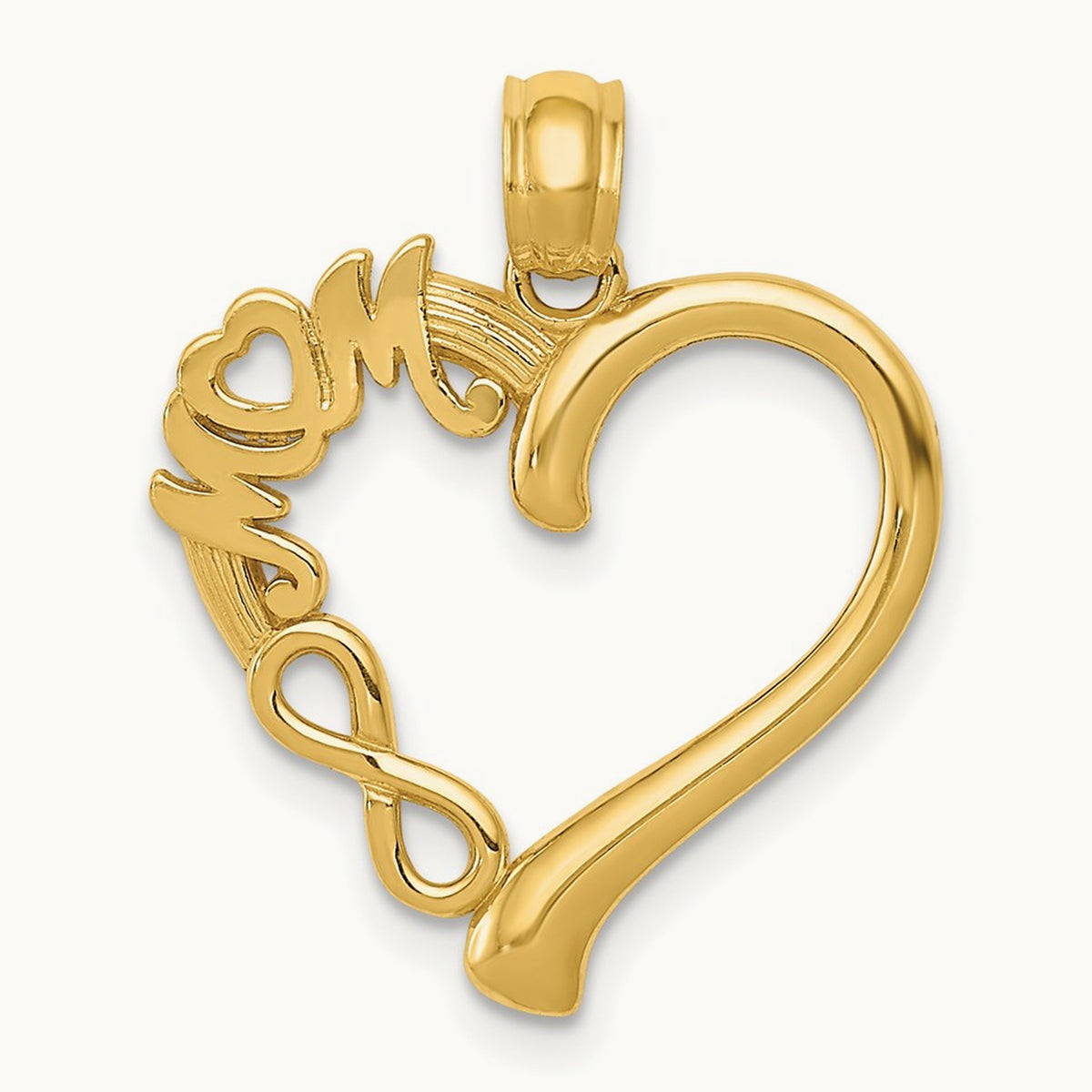 Polished MOM in Heart w/Infinity Symbol Pendant, 14K
