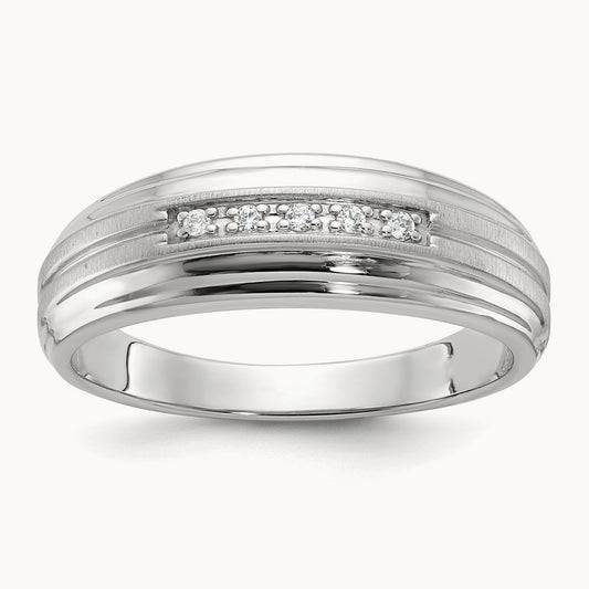 IBGoodman Men's Polished Satin & Grooved 5-Stone Diamond Ring, 14K White Gold