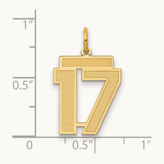 Medium Satin Number 17 Charm, 14K