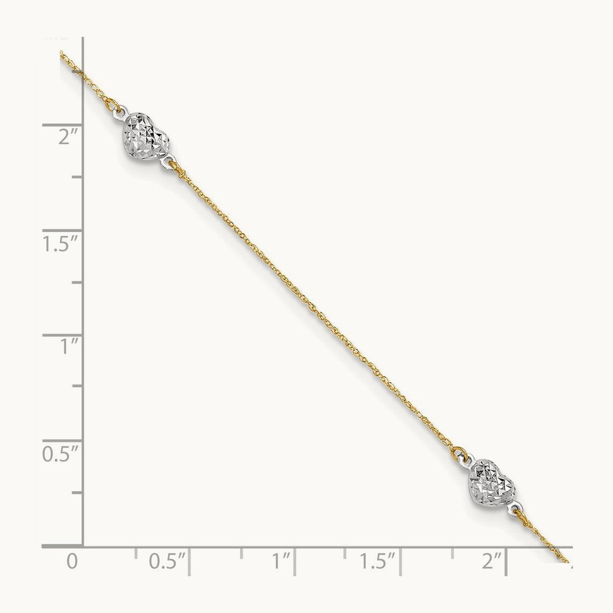 Puff Heart 9in Plus 1in ext Anklet, 14K Two-tone