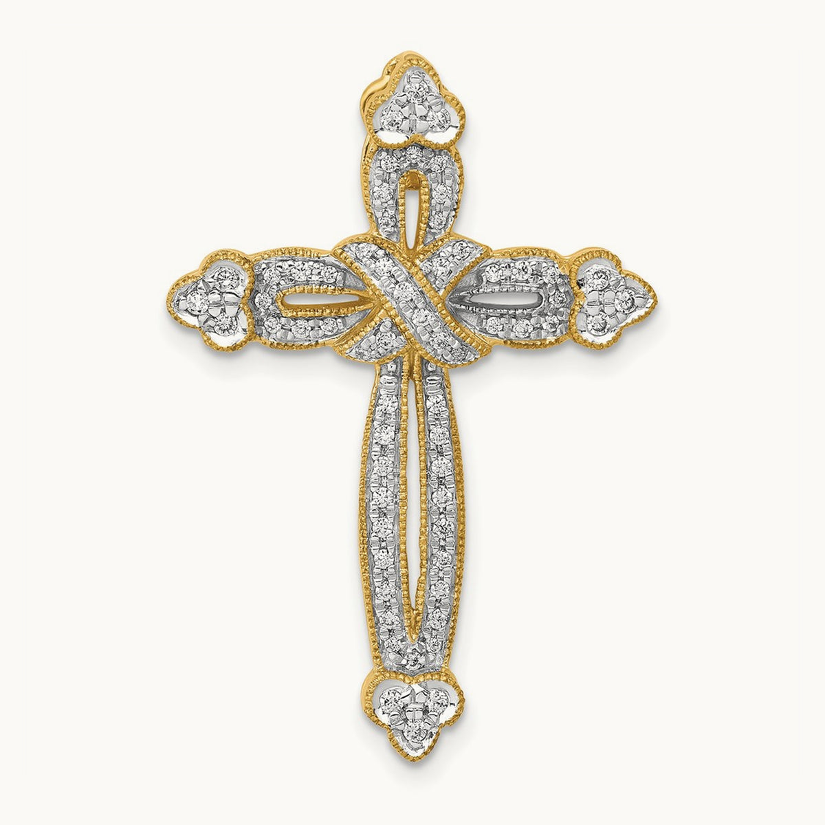 Diamond Budded Cross Chain Slide — 14K Yellow Gold, 32.5mm