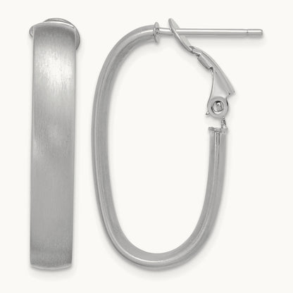 Satin Oval Omega Back Hoop Earrings — 14K White Gold
