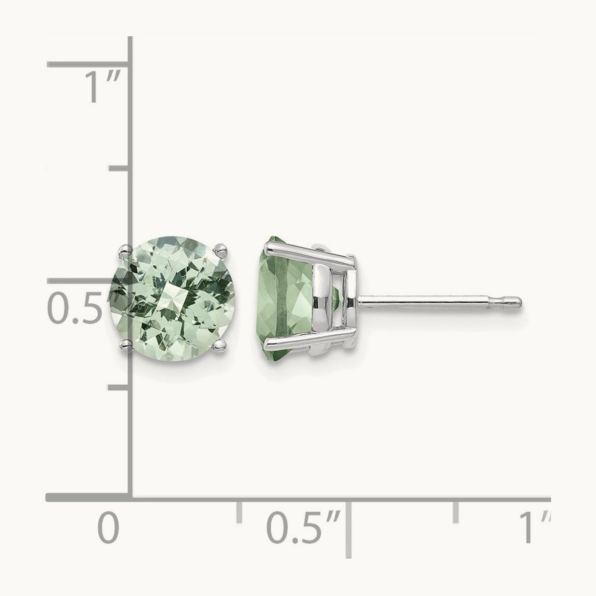Round Checker-Cut Green Quartz Earrings — 14K White Gold, 7mm