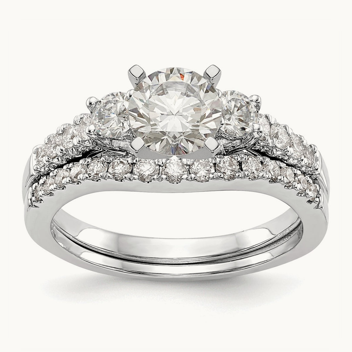 3-Stone Diamond Peg Set Semi-mount Engagement Ring, 14K White Gold