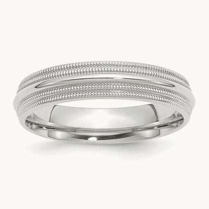 Double Milgrain Comfort Fit Band, 5mm, 10K White Gold