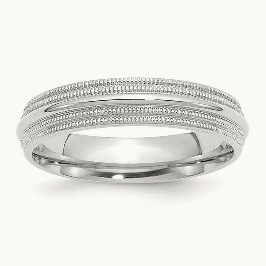 Double Milgrain Comfort Fit Band, 5mm, 10K White Gold