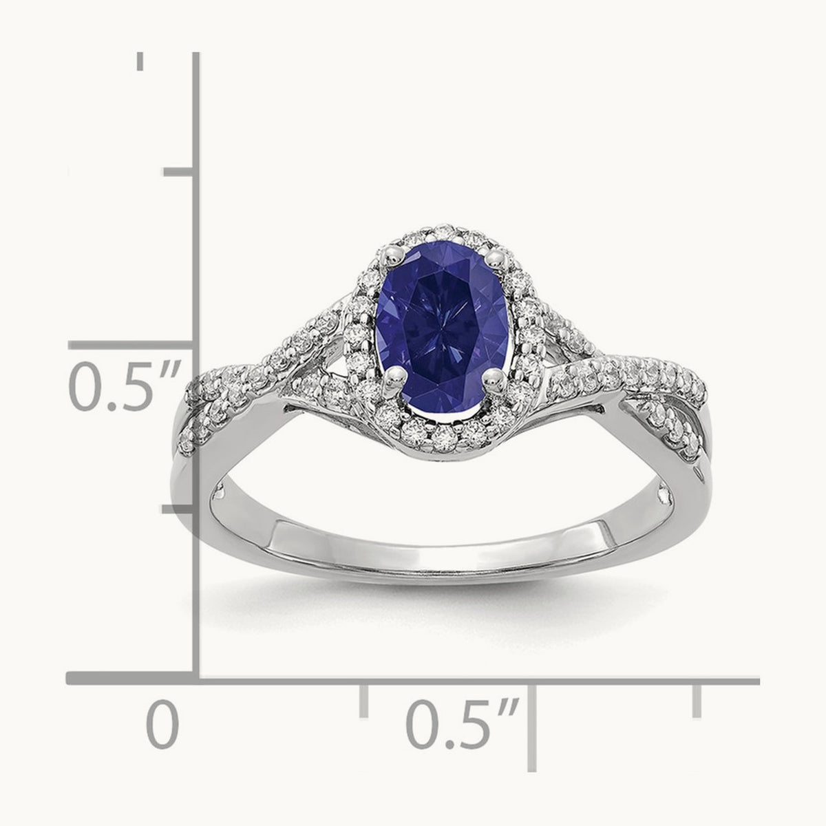 Created Blue Sapphire Oval Halo Ring, 0.20 ct tw Lab-Grown Diamond — 14K White Gold