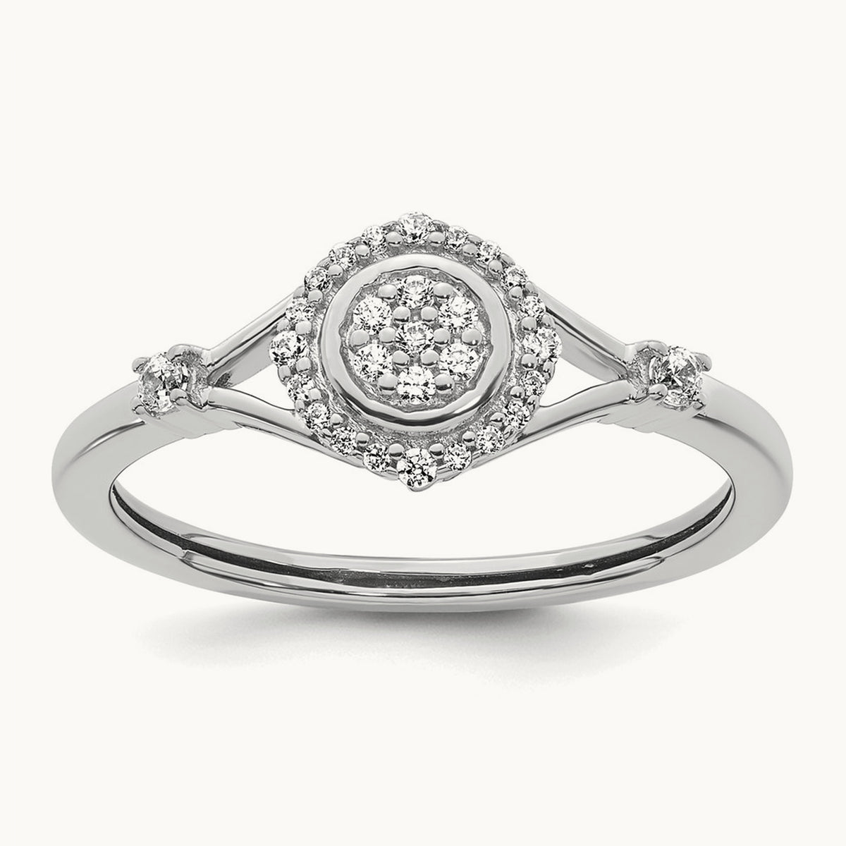 Complete Diamond Round Cluster Halo Engagement Ring, 3.3mm thick — 14K White Gold