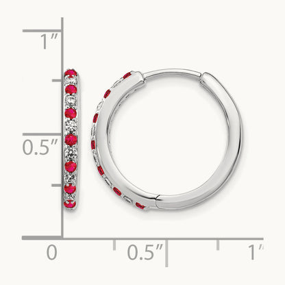 Created Ruby Hinged Hoop Earrings, 0.20 ct tw Lab-Grown Diamond