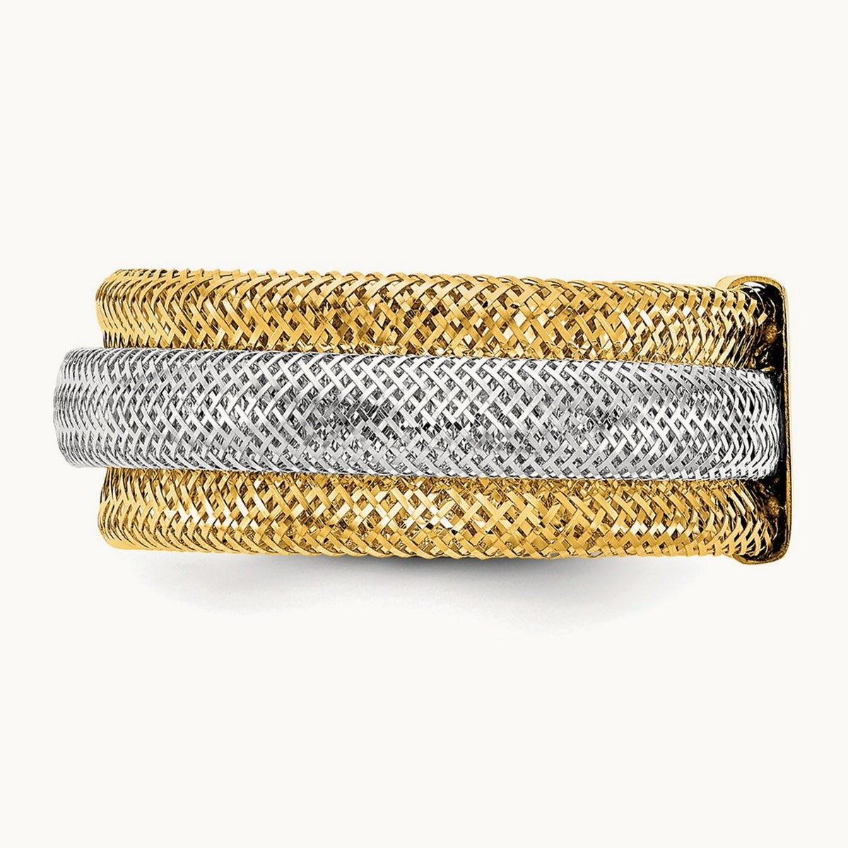 w/Rhodium Polished/Textured Stretch Ring, 14K — Leslie's