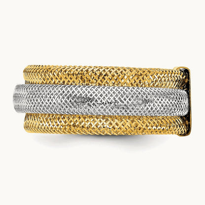 w/Rhodium Polished/Textured Stretch Ring, 14K — Leslie's
