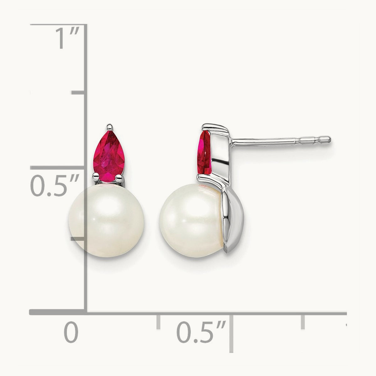 FWC Pearl and Ruby Post Earrings, 14K White Gold