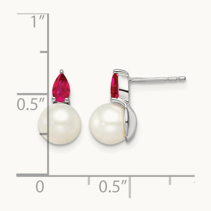 FWC Pearl and Ruby Post Earrings, 14K White Gold