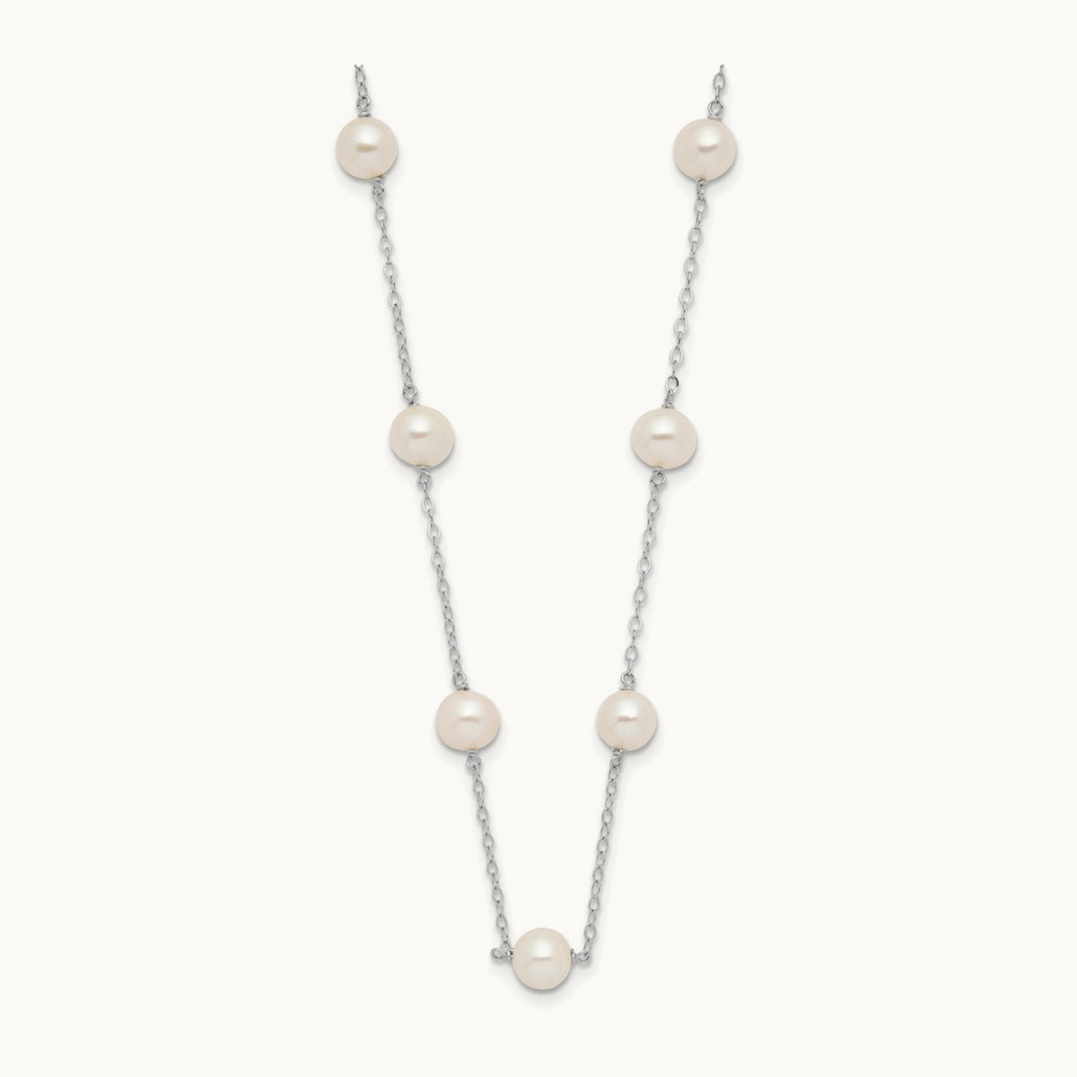 WG 5.5- White Near Round FWC Pearl 12-station Necklace, 6.5mm, 14K