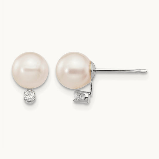 6- Round White Saltwater Akoya .06ct. Diamond Earrings, 7mm, 14K White Gold