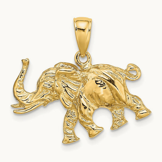 3-D Elephant Profile w/ Tusk Charm, 14K