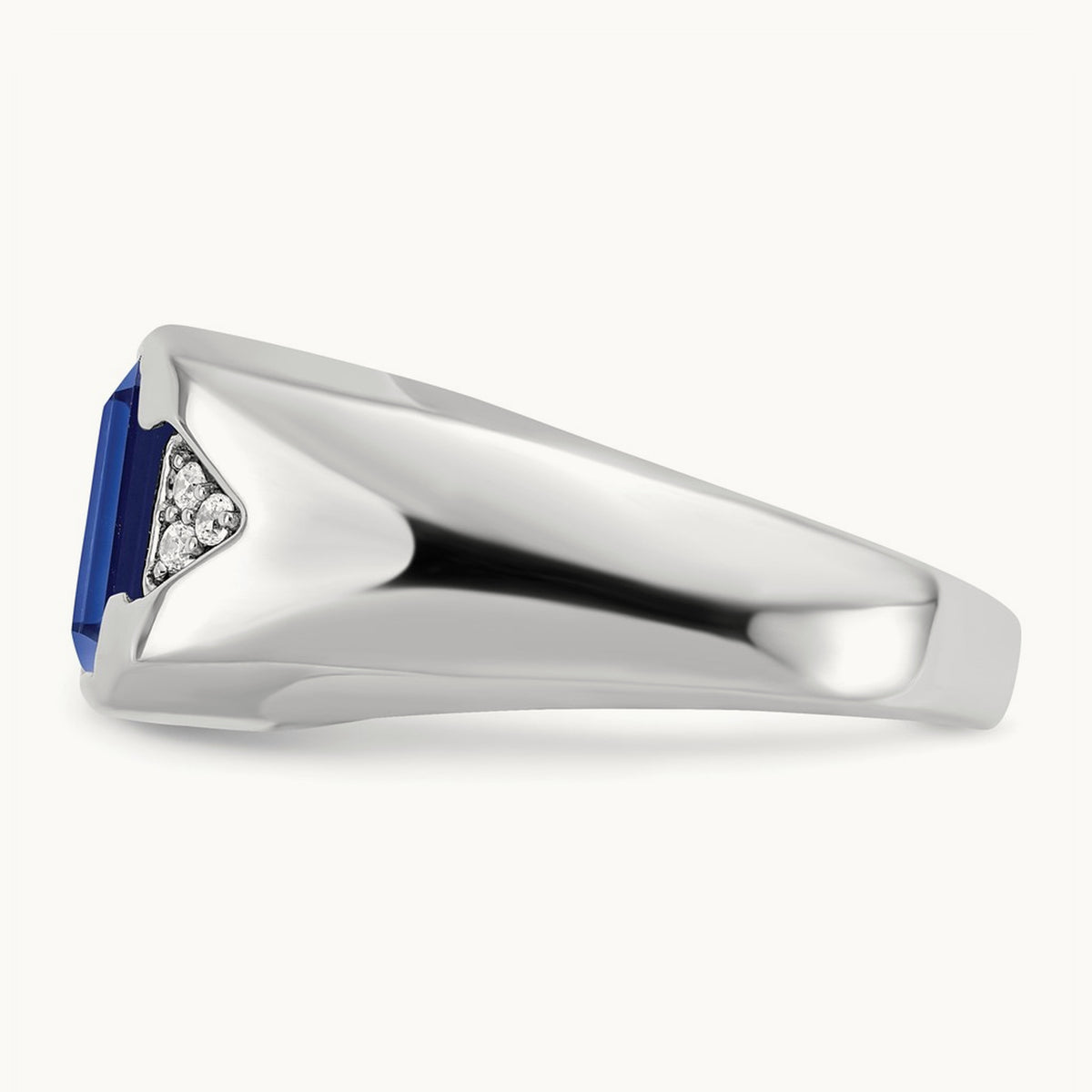 Emerald-cut Created Sapphire and Lab-Grown Diamond Men's Ring — 14K White Gold