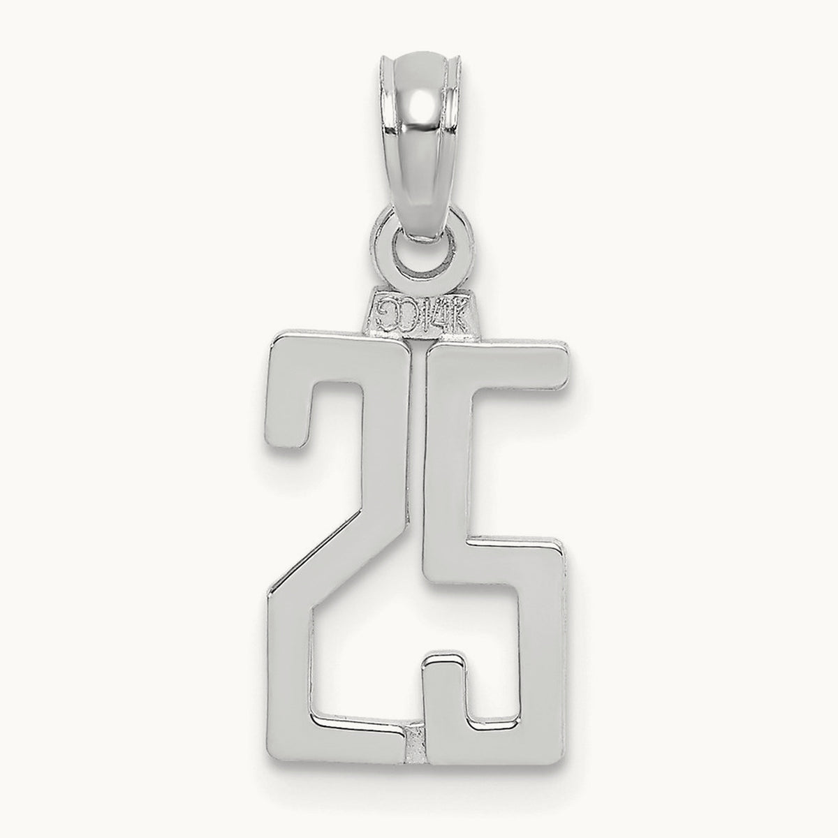 Polished Number 25 Pendant, 14K White Gold
