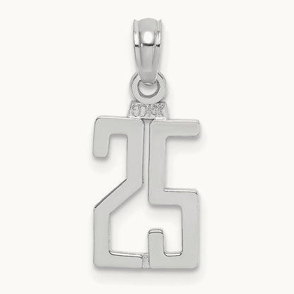 Polished Number 25 Pendant, 14K White Gold