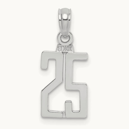 Polished Number 25 Pendant — 14K White Gold