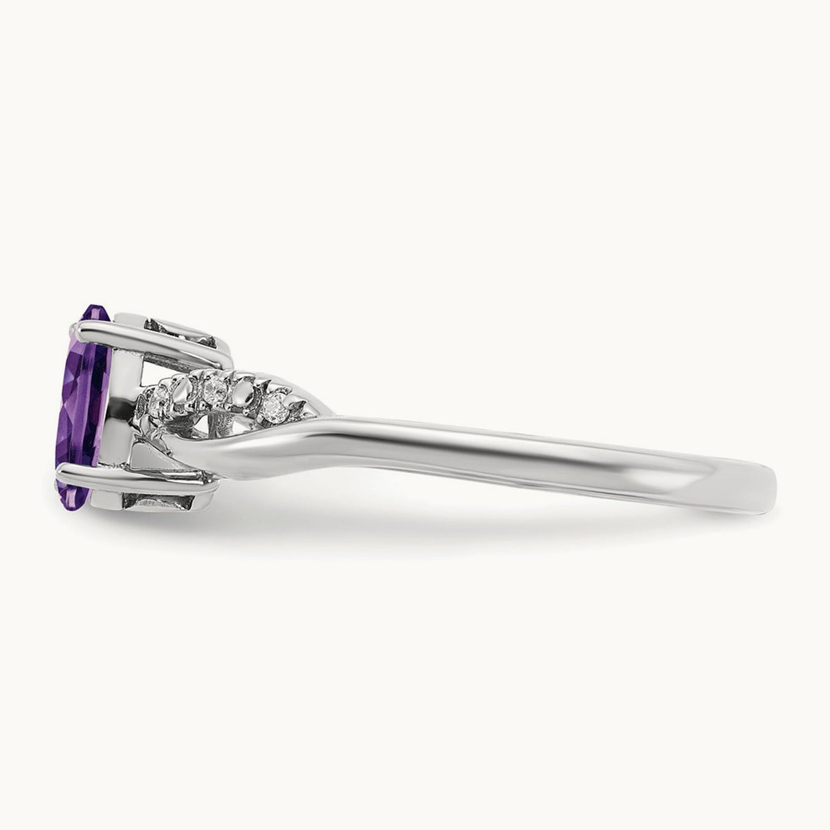 Oval Amethyst and Diamond Ring, 14K White Gold