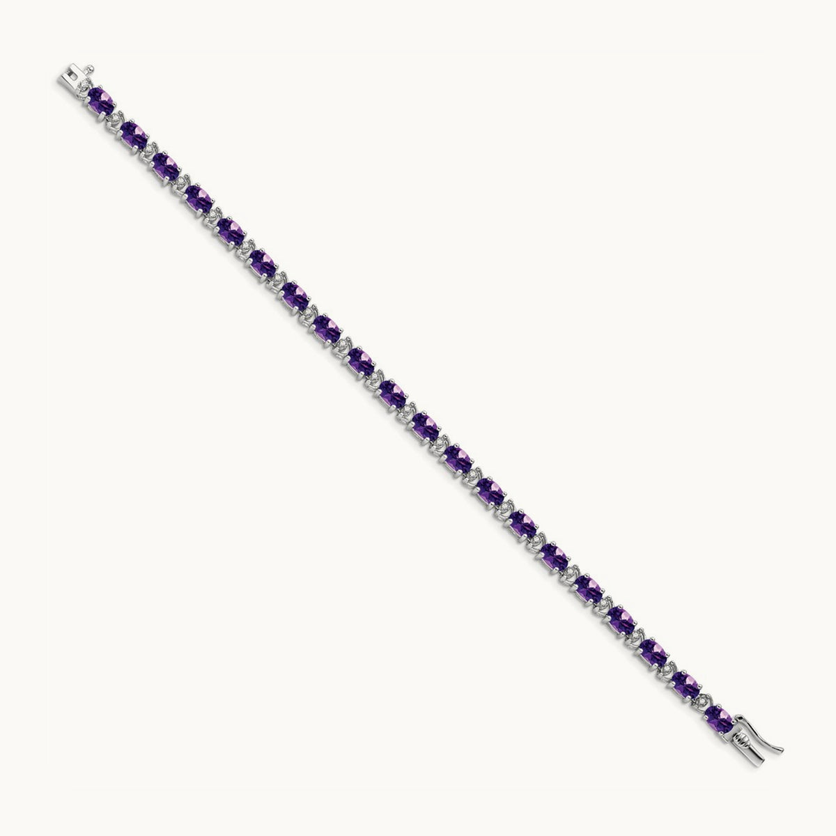 Oval Amethyst and Diamond Bracelet, 14K White Gold