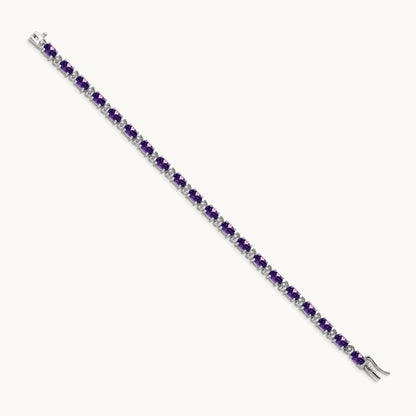Oval Amethyst and Diamond Bracelet, 14K White Gold