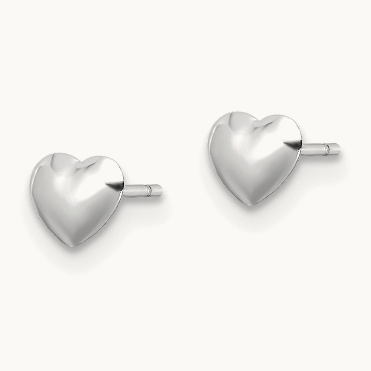 Polished Heart Post Stud Earrings — 14K White Gold, 4.5mm
