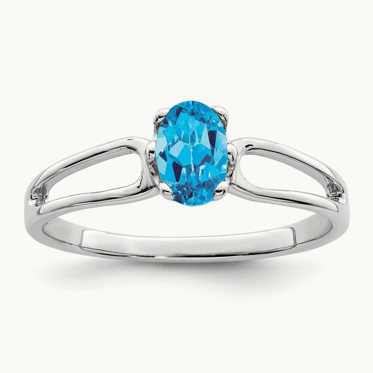 6x4mm Oval Blue Topaz ring, 14K White Gold