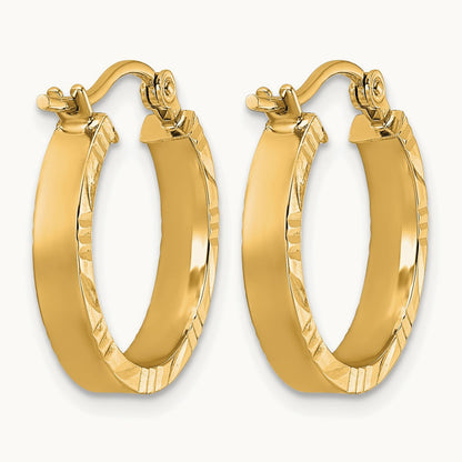 Small Diamond-cut Edge Polished Hoop Earrings — 14K Yellow Gold