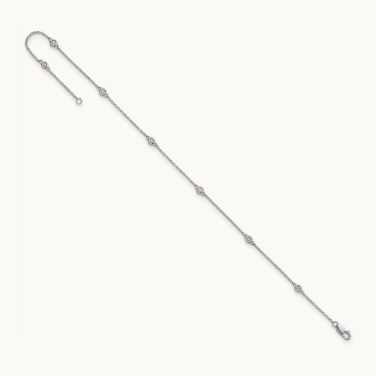 Diamond Station Cable Anklet — 14K White Gold