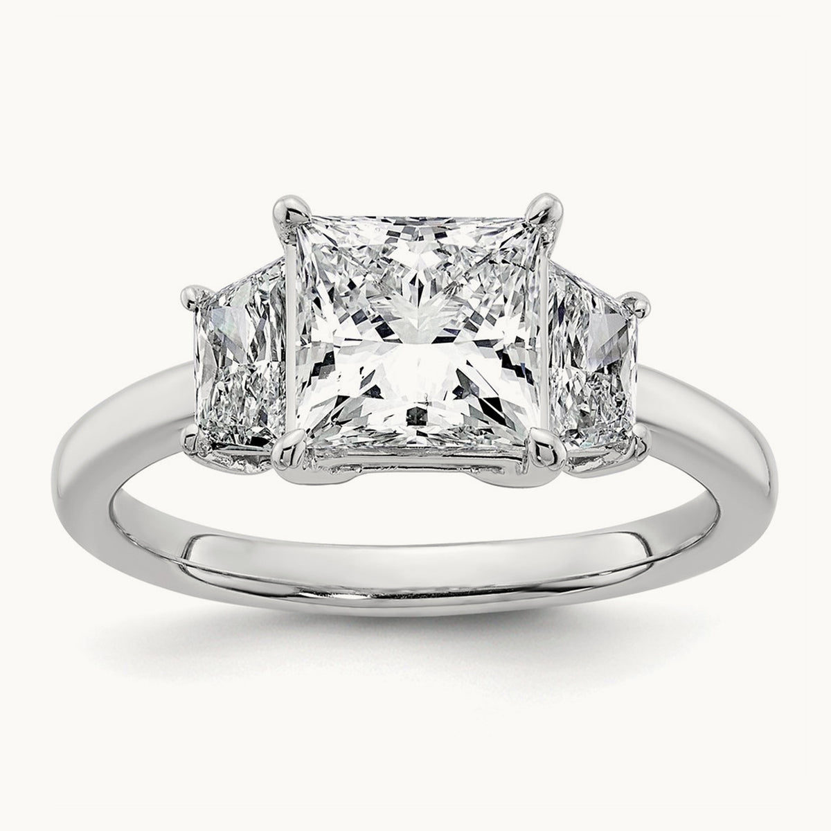 Princess & Trapezoid Engagement Ring — 14K White Gold, 2 3/4 ct, 7