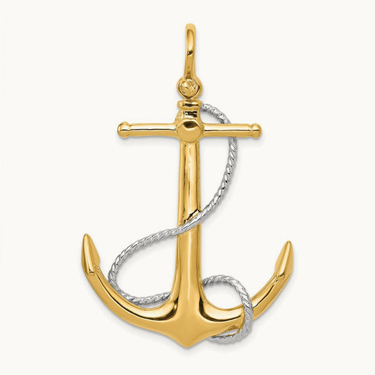3-D Anchor with Entwined Rope Accent Pendant, 14K Two-tone