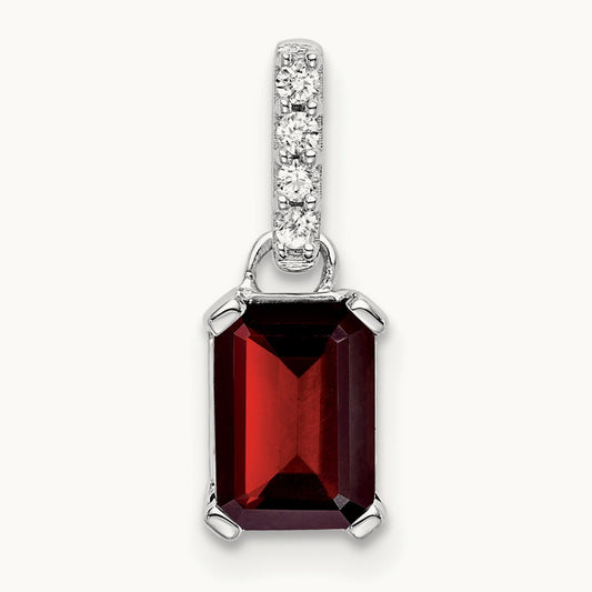 Garnet and Diamond Pendant — 14K White Gold