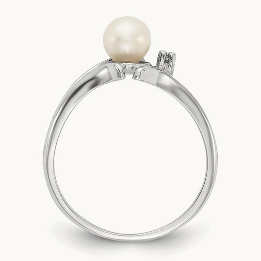 FW Cultured Pearl & AA Diamond Ring, 5mm, 14K White Gold