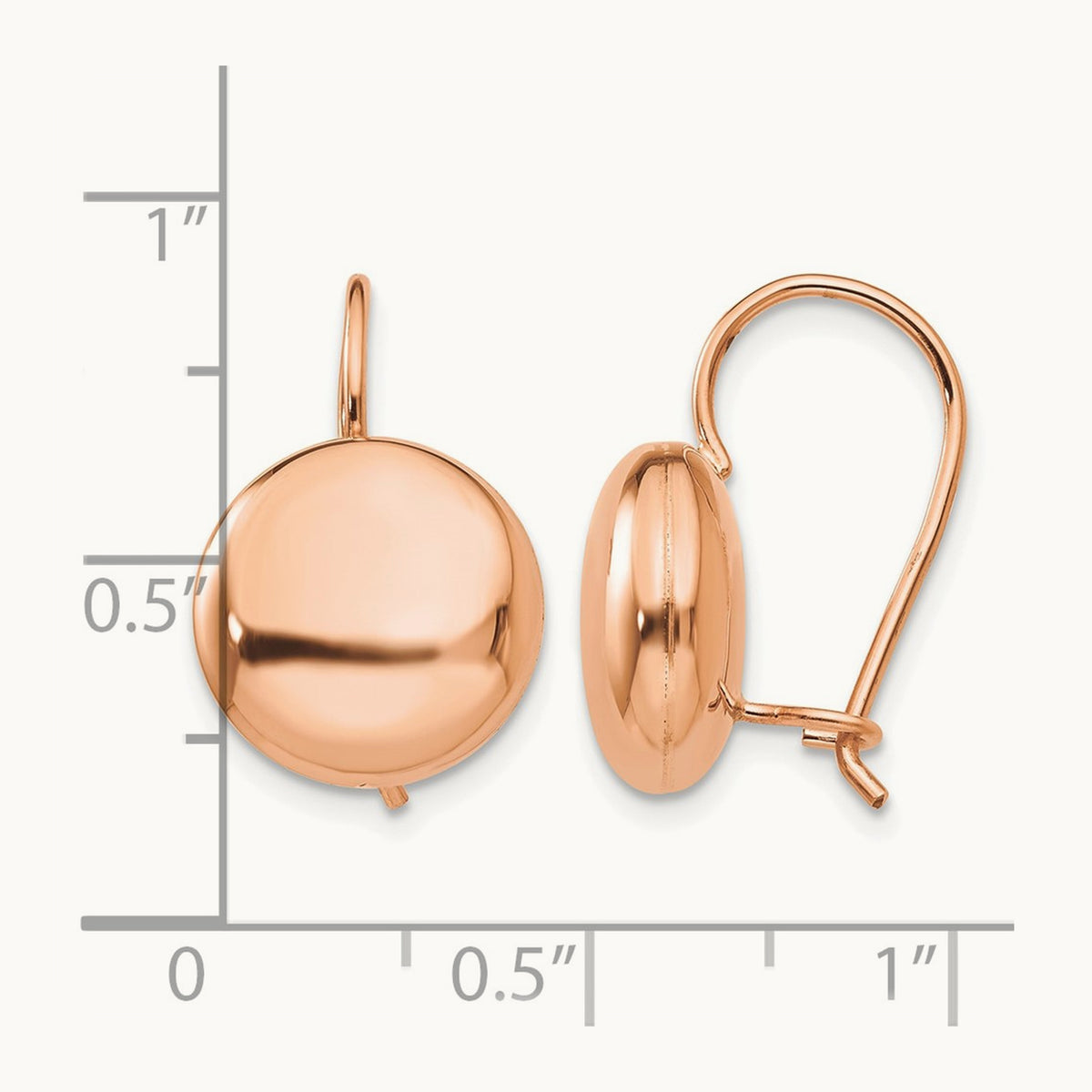 Polished Button Kidney Wire Earrings — 14K Rose Gold, 12mm