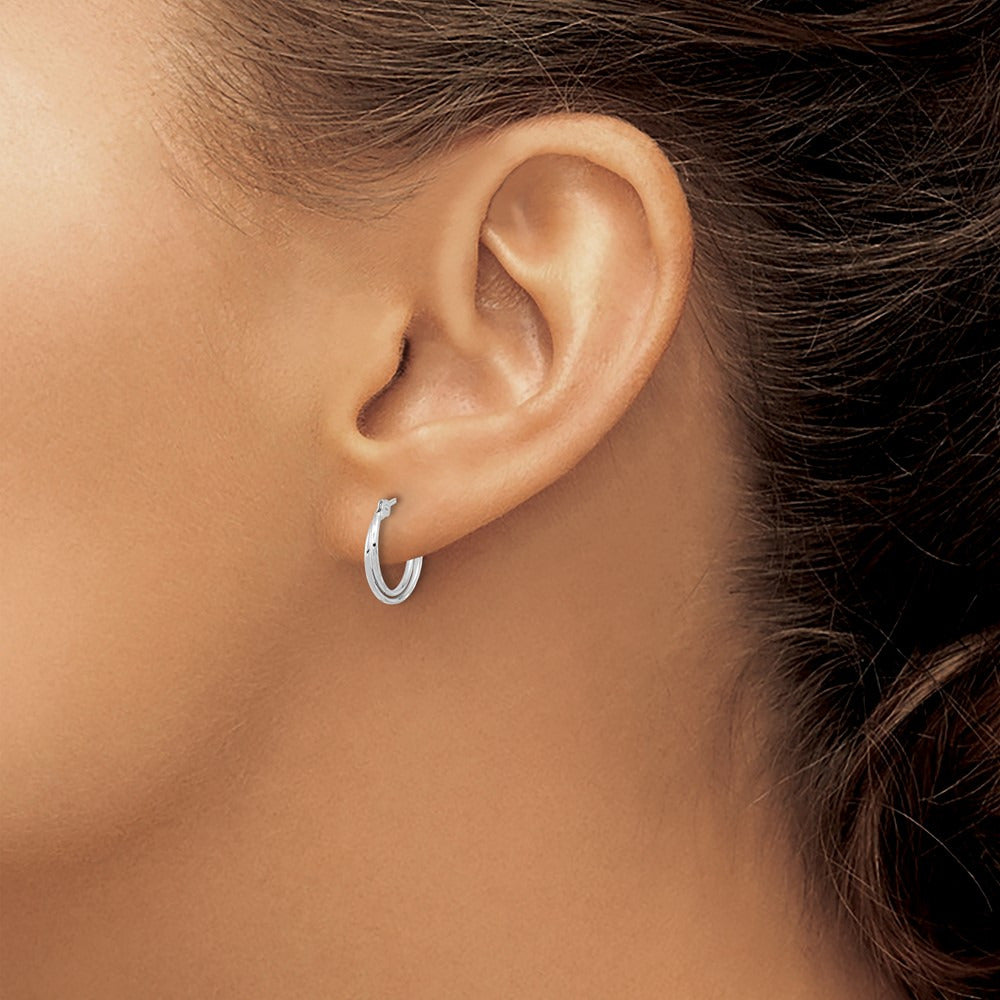 Diamond Cut Polished Double Hoops — 14K White Gold