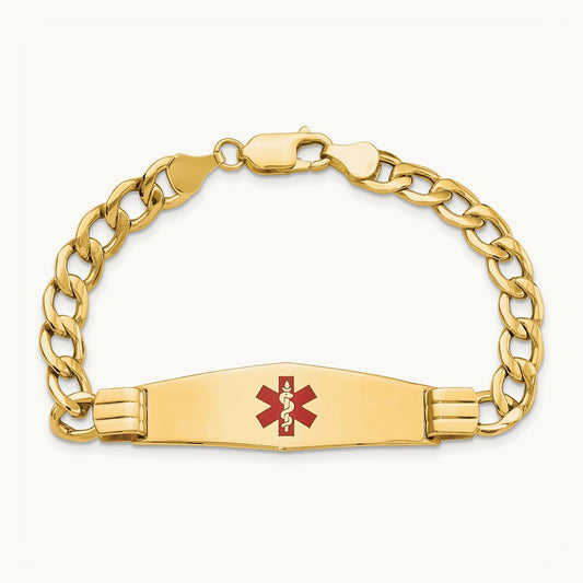 Semi-Solid Medical Soft Diamond Shape Red Enamel Curb Link ID Bracelet — 8mm