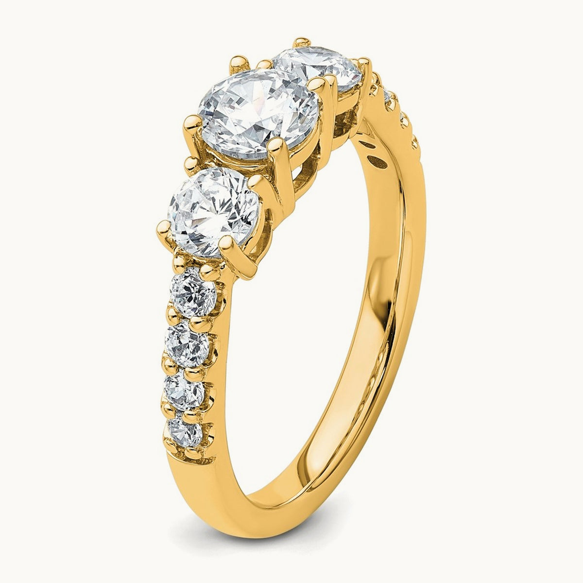 Round Semi-Mount 3 Stone Engagement Ring, 0.75-1.50 ct tw Lab-Grown Diamond — 1 1/2 ct · VS (Best), 14K Yellow Gold, 7