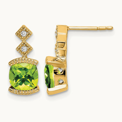 Peridot and Diamond Earrings — 14K Yellow Gold