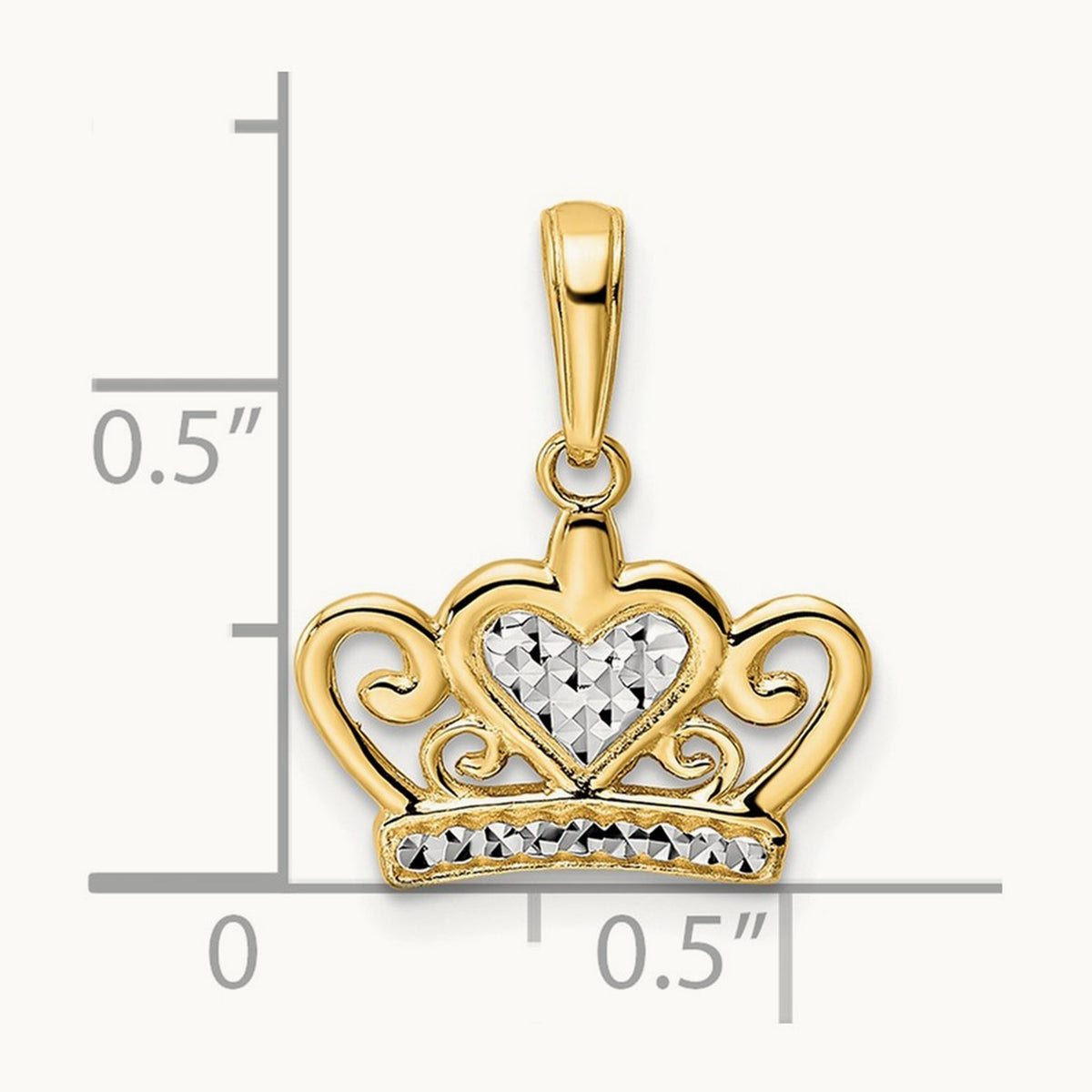 Diamond-cut Heart Crown Pendant, 14K with White Rhodium