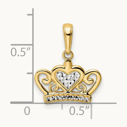 Diamond-cut Heart Crown Pendant, 14K with White Rhodium