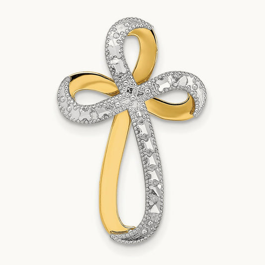 w/Rhodium Diamond-Cut Twisted Cross Charm, 14K